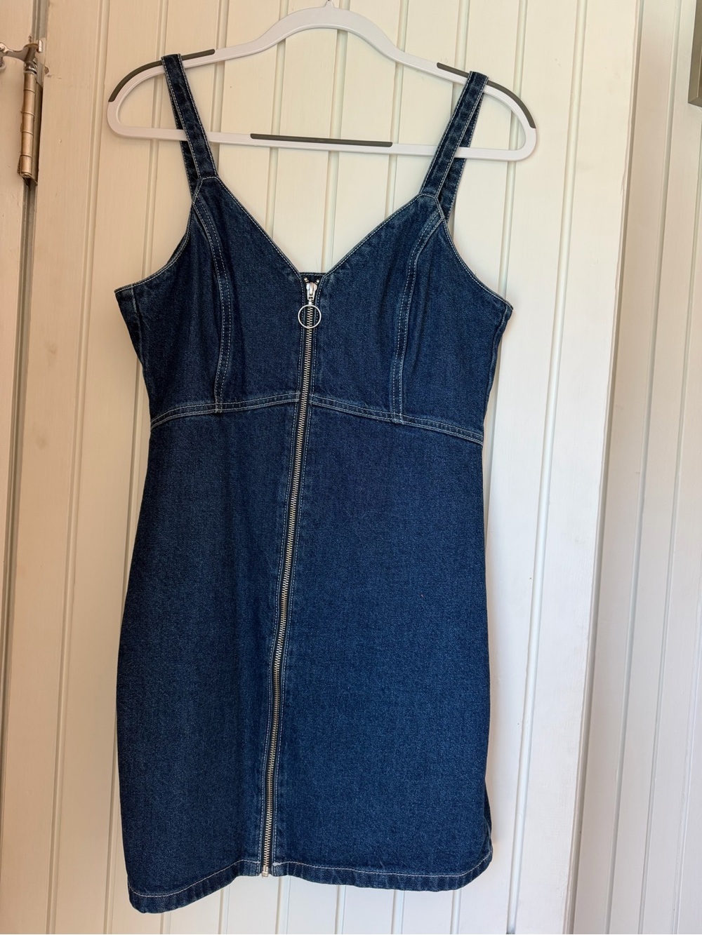 Topshop Dark Blue Denim Zip-Front Mini Dress